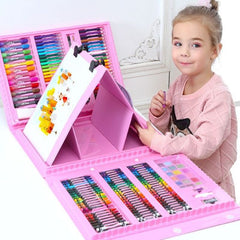 Set 208 piese pentru pictura, pentru copii sau adulti, pixuri de colorat, creioane colorate si vopsele de pictura, cu cutie de depozitare, model AVX-WT-KIDDO-03