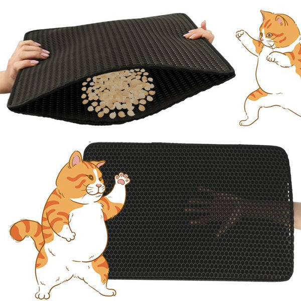 Covoras impermeabil pentru litiera pisici, dimensiune 40 x 60 cm, dublu strat, culoare Neagra
