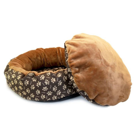 Culcus moale cu perna, pentru caine/pisica, culoare crem-maron, impermeabil, baza antiderapanta, 50 cm