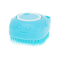 Perie din silicon cu dozator de sampon pentru spalare caini sau pisici, 7,5 x 7,5 cm, culoare albastra